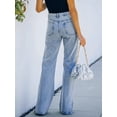 thumbnail image 3 of Women's Fashion High Waist Split Jeans Wide Leg Denim Pants with Pockets, 3 of 5