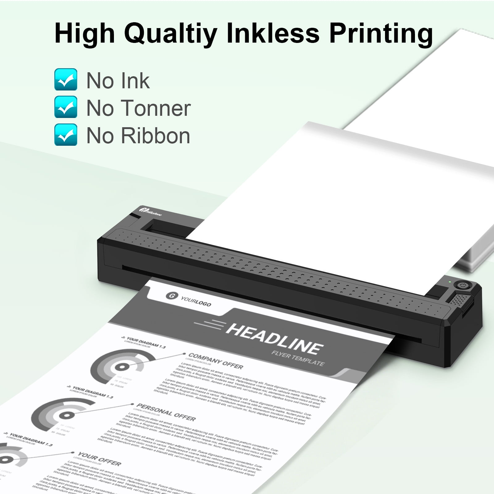 Milestone Portable Wireless Thermal Printer, 8.5" x 11" US Letter Inkless Compact Bluetooth Printer for iPhone Android Laptop for Home Office School