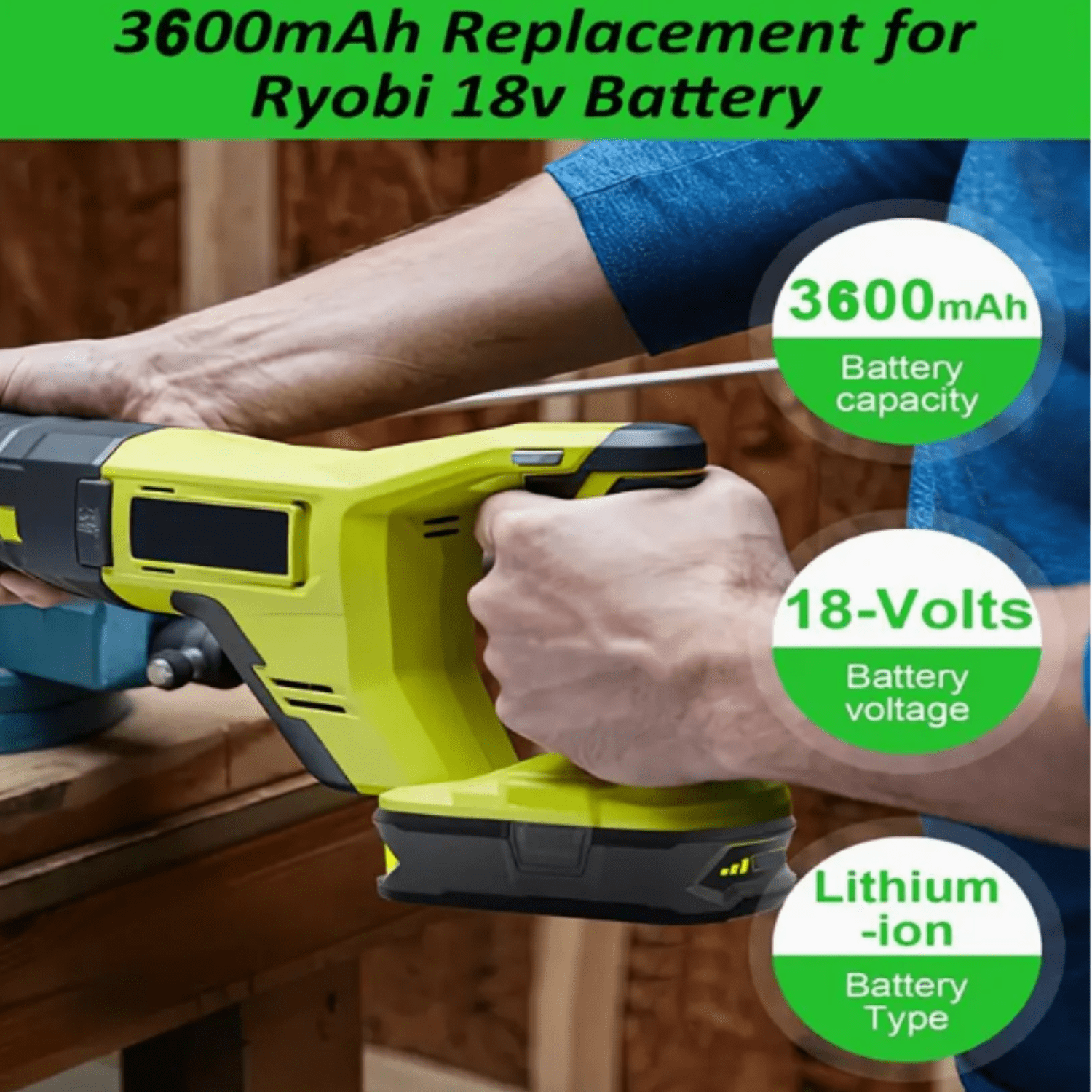3.6Ah 18V P102 Lithium-ion Replacement for Ryobi 18V Battery Compatible with Ryobi Battery 18V P102 P103 P104