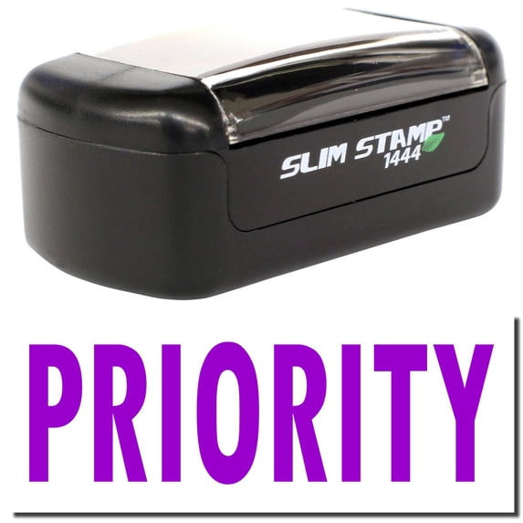 Slim Pre-Inked Priority Stamp, Slim 1444, Ultra Slim Design, Impression Size 1/2" by 1-3/4", Up to 25,000 Impressions - Purple Ink