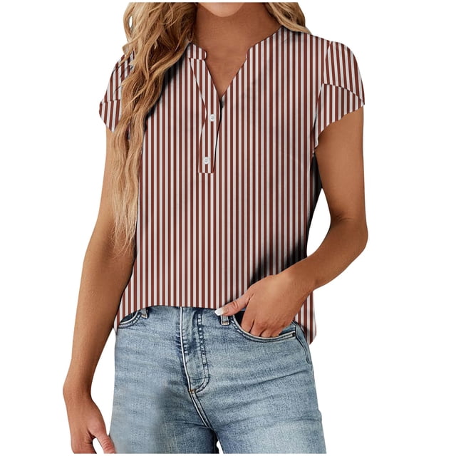 Birdeem Blouses pour Femmes Mode Hauts Décontractés Imprimés Chemises à Boutons Manches Courtes Col en V T-Shirt