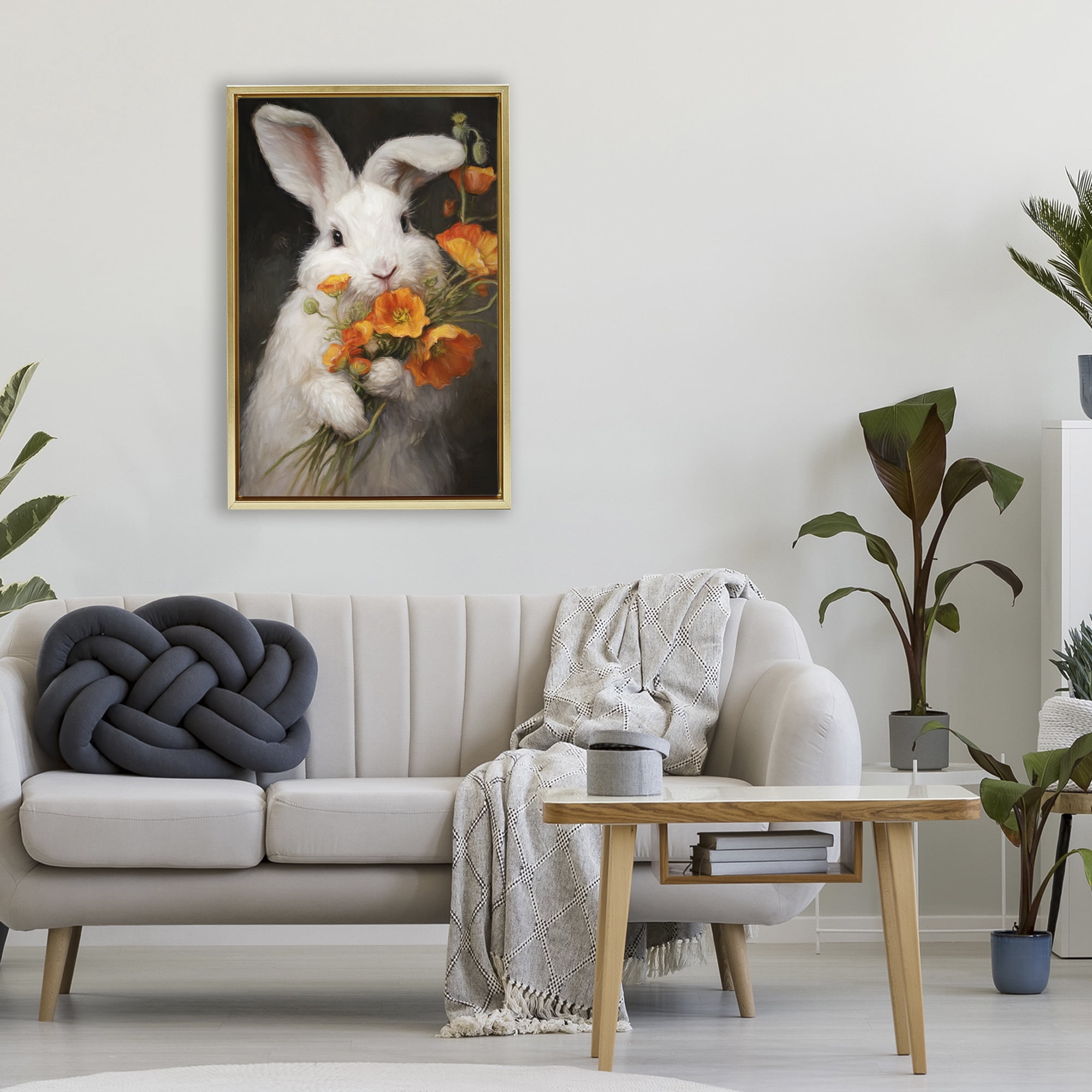 Stupell Industries Floppy Loves Her Poppies Gold Framed Floater Canvas Wall Art, design by Tina LeCour
