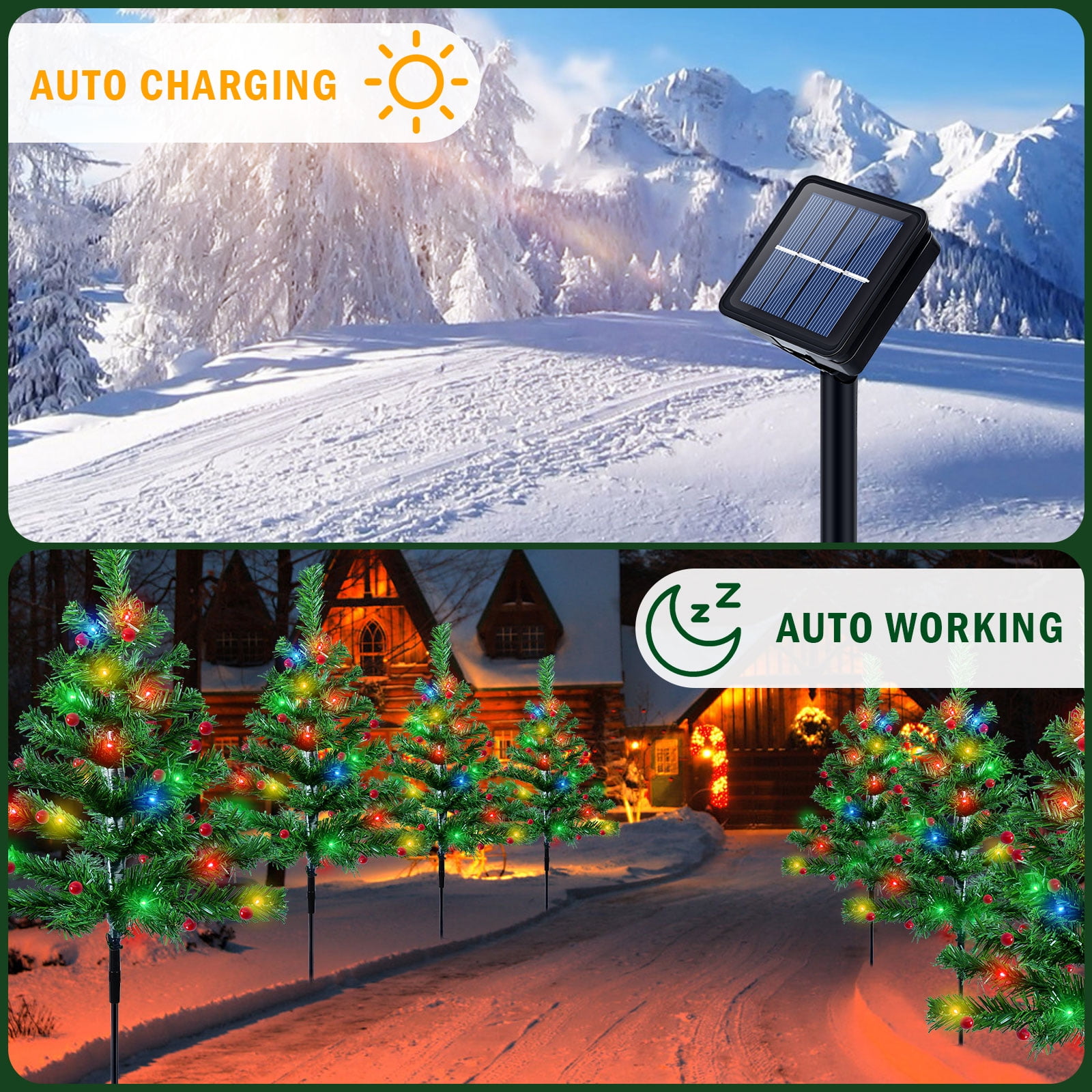 Qoosea Solar Christmas Tree Garden Stake Lights, 4 pack Waterproof Christmas Decorations Tree Lights Outdoor Xmas Tree Light Christmas Décor Pathway Lights Patio Yard