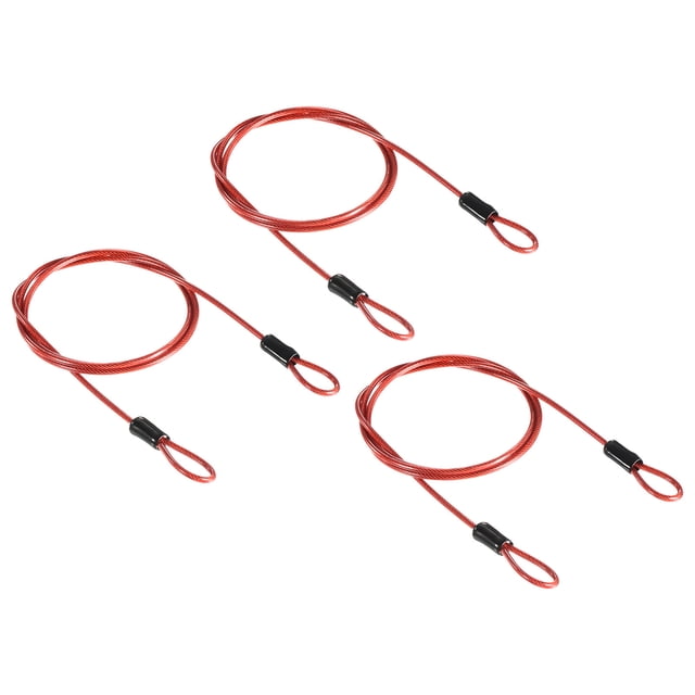 Unique Bargains Security Cable 2.5mm x 1m/3.3ft Coated Luggage Lock Wire Rope with Double Loop, Clear Red, 3 Pack