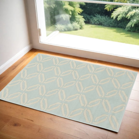 2' X 4' Beige and Green Trellis Area Rug