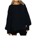 thumbnail image 2 of Womens Sweatshirts Fall 2024 Long Lantern Sleeve Oversized Side Slit Sweatshirt Casual Crewneck Loose Ribbed Knit Pullover Tops, 2 of 5