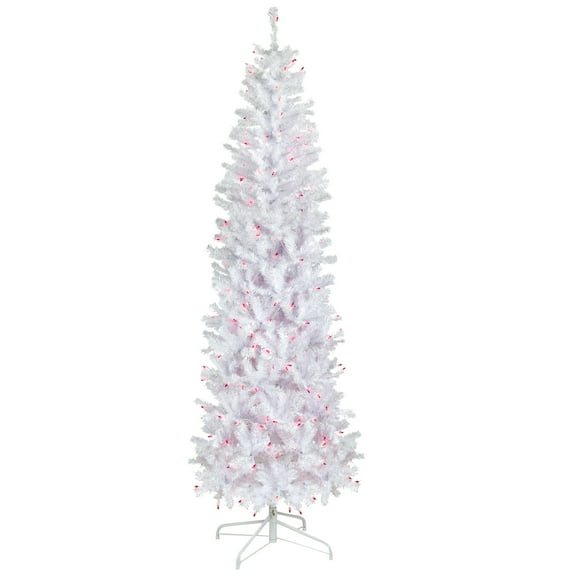 Northlight Pre-Lit Pencil Woodbury White Pine Artificial Christmas Tree - 6.5' - Pink Lights