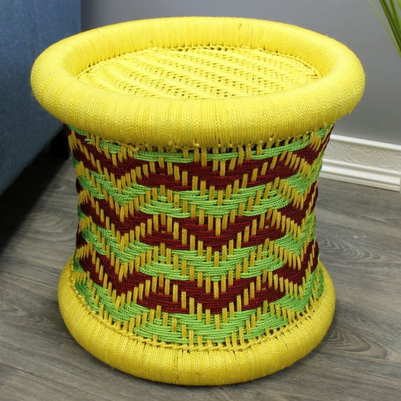 Natural Geo Tabouret Décoratif Tissé à la Main Jaune/vert/marron