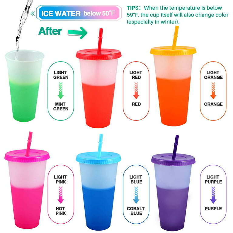 Reusable Plastic Tumblers with Lids & Straws - 4 Pcs 24oz Large Color  Changing Cups for Adults Kids ,Reusable Tumbler with Lids and Straws |  Tumbler