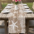 thumbnail image 4 of Brown Coastal Table Runner 72 Inches, Summer Beach Nautical Starfish Coral Vintage Bed Runner Dresser Scarves Tabletop for Indoor Outdoor Parties/Ceremony/Banquet, 16" x 72", 4 of 8