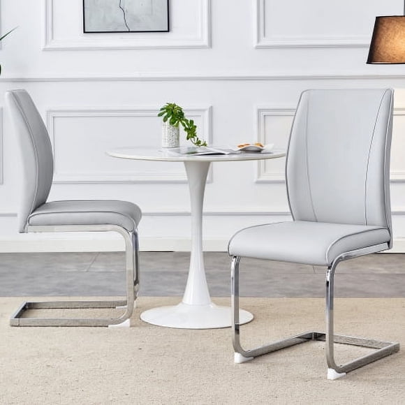 Juego de dos sillas modernas con arco: asiento de cuero sintético de alta resistencia y patas de metal con arco plateado (gris)