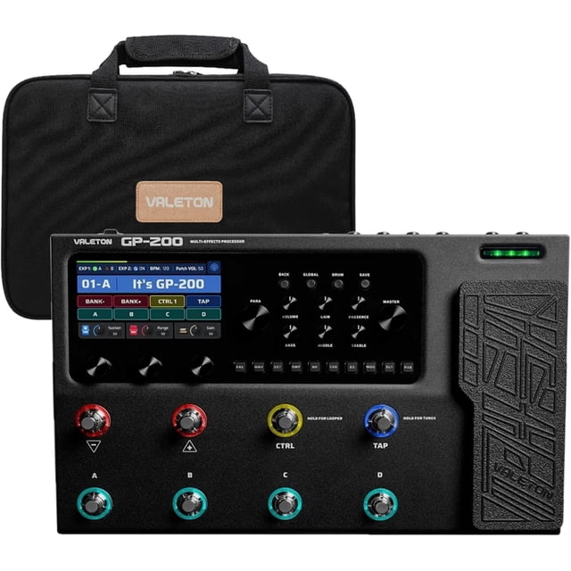 Valeton GP-200 Pédale de Processeur Guitare & Basse Multi-Effets avec Modélisation Amp, Chargeur IR, Pédale d'Expression, Interface Audio USB, Boucleur, Machine à Tambour + Ensemble Sac Gig