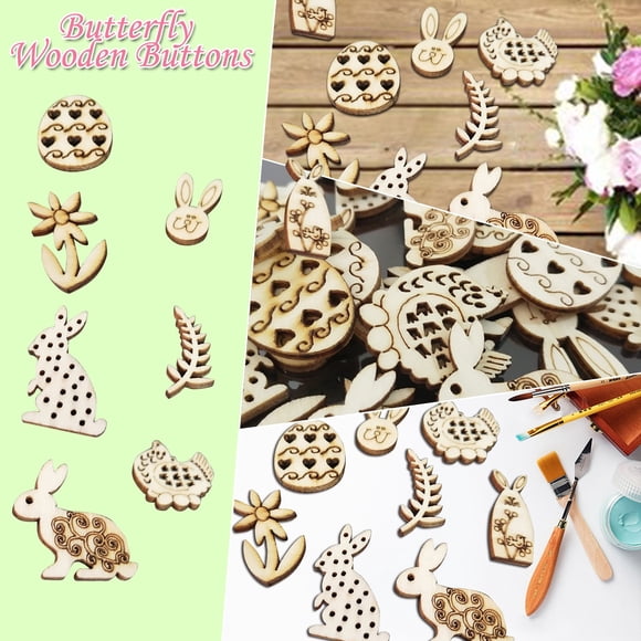 Iumwxz Room Decor 100 Unfinished Wood Easter Ornaments Eggs Bunny Shape Cutouts with Holes Home Wall Decor Easter Asshow Wood Reduced Price