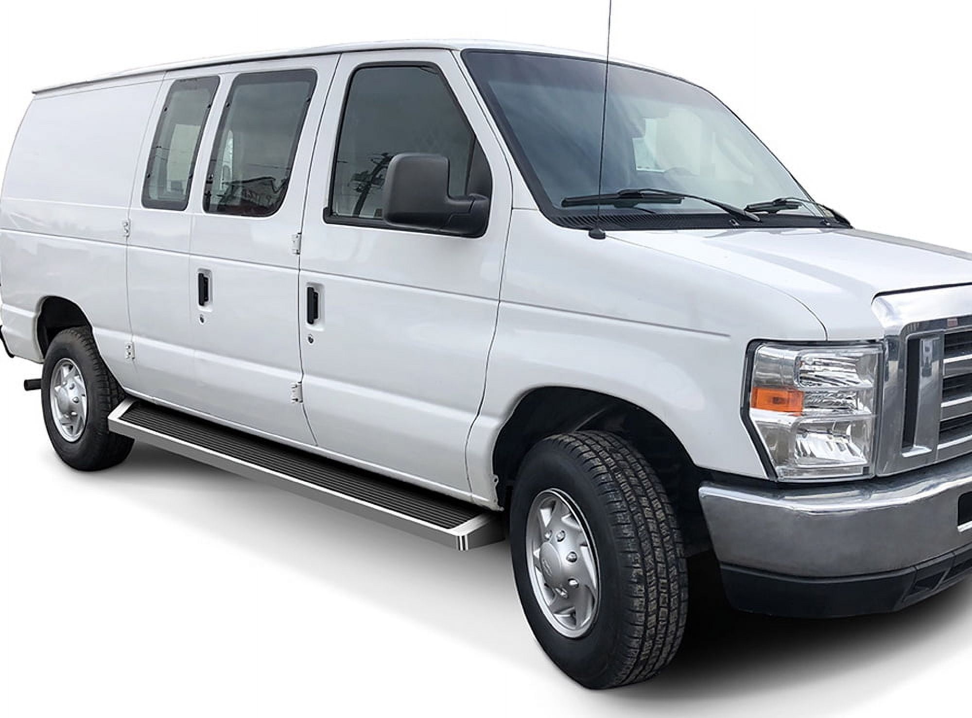 APS Running Boards 6 inches Silver Compatible with Ford Econoline 1999-2014 Full Size Van 3-Door (Nerf Bars Side Steps Side Bars)