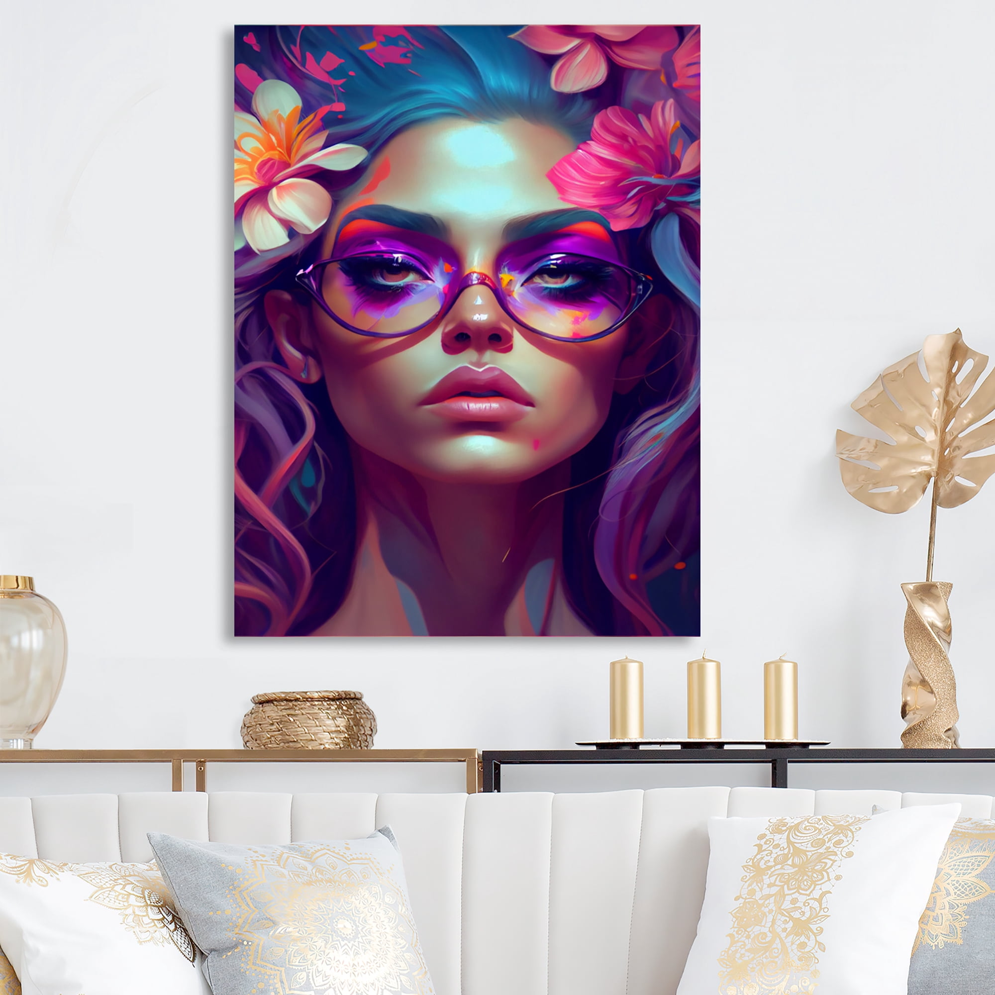 Designart Attractive Woman With Blue Hair I Canvas Wall Art