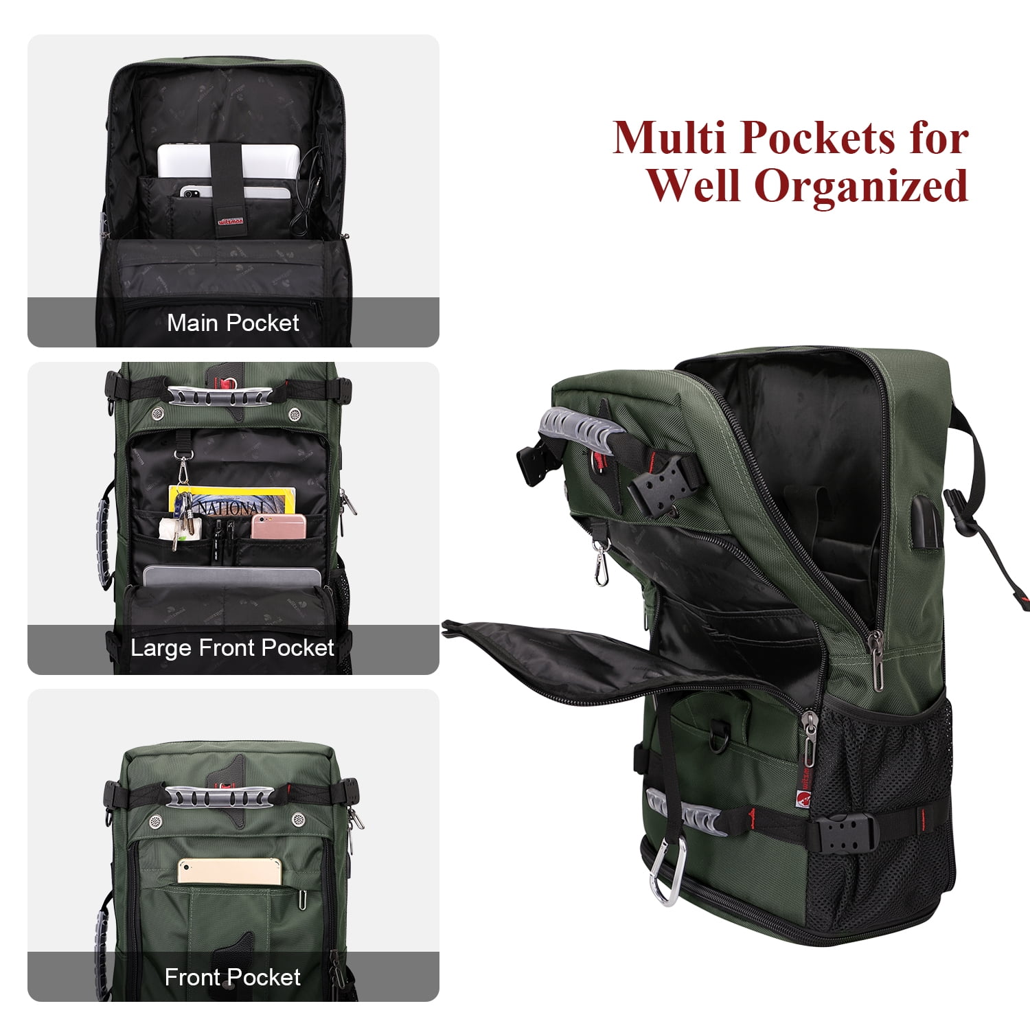 WITZMAN Carry on Nylon Travel Backpack for Men Convertible Large Duffle Luggage Bags for Airplane fit 18 inch Laptop B681 Army Green