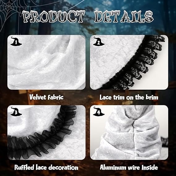Lace Trim Witch Hat with Wide Brim for Halloween Costume Cosplay