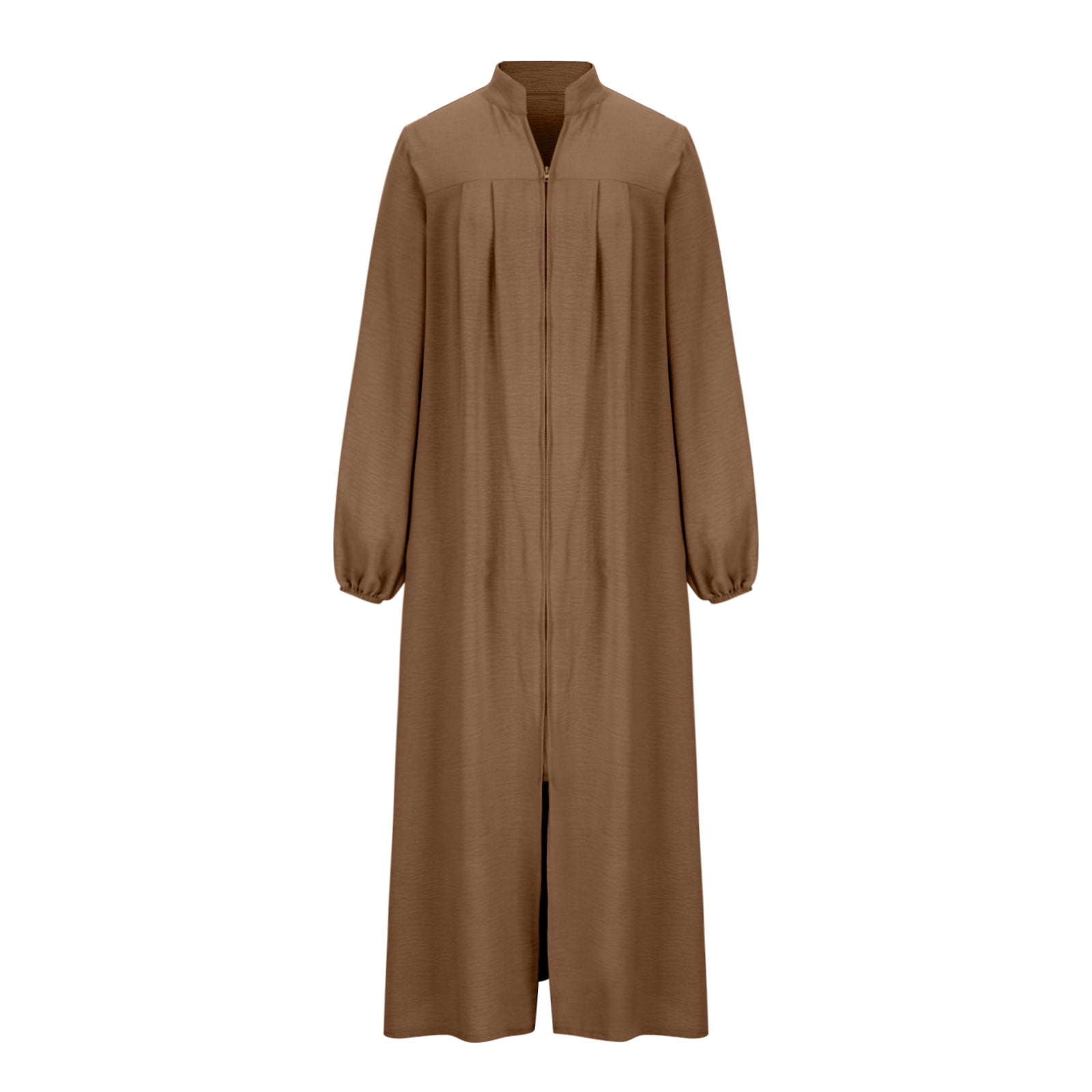 Womens Abaya Muslim Long Sleeve Front Zipper Dress Prayer Islamic Clothes with Pockets