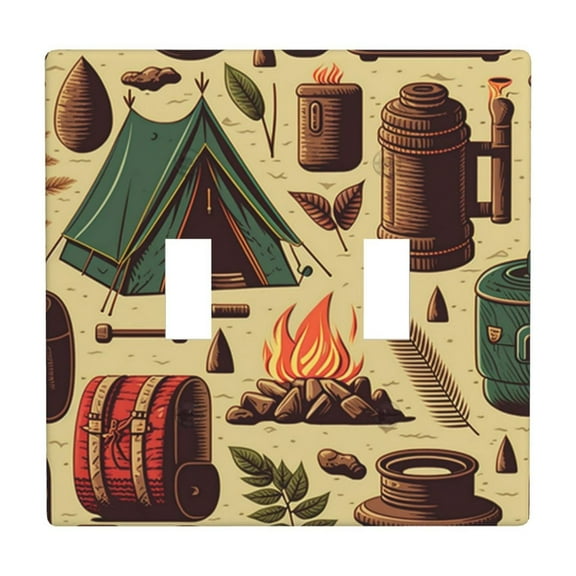 2 Gang Double Toggle Wall Plate Light Switch Cover Wallplate - camping art adventure vintage