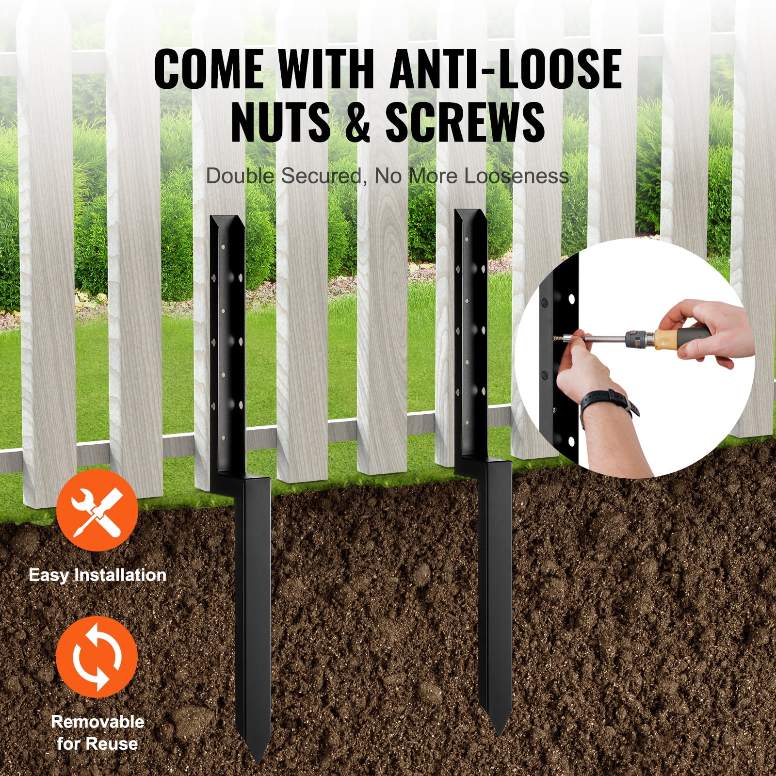 KFFKFF 2-Pack Fence Anchor Repair Kit 2"x2" Support Stakes