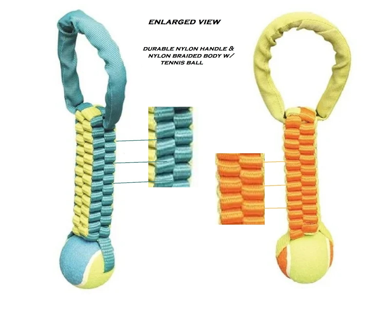 Interactive Braided Nylon Body Tennis Ball 12 Inch Dog Tug Toy Dual Materials (Yellow)
