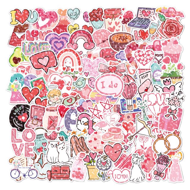 100 pegatinas holográficas para San Valentín, láseres, tazas de agua, fundas para teléfono, decoración de boda, pegatinas de grafitis de amor para chicas.