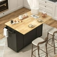 thumbnail image 3 of Blotout 55" Rolling Kitchen Island Cart with Drop Leaf Breakfast Bar, Rubber Wood Top – on Wheels with Drawer, Storage Cabinet, Spice & Towel Rack, 3 of 8