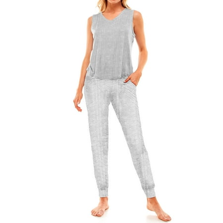 

Jaclyn Women s Distressed Tank Top and Joggers Pajama Set 2-Piece