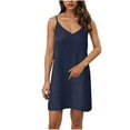 thumbnail image 2 of Qzwdhjm Linen Nightgowns for Women V Neck Spaghetti Straps Mini Nightgown Solid Loose Cami Nightdress Loose Loungwear Dresses, 2 of 8