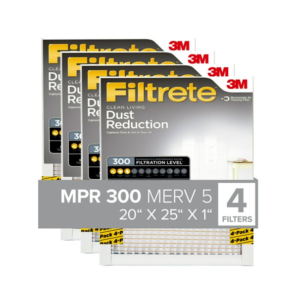 Filtrete 20x25x1 Air Filter, MPR 300 MERV 5, Clean Living Dust