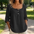 thumbnail image 6 of ClodeEU Women's Linen Blend Square Neck 3/4 Sleeve Blouse,Casual Loose Fit Top Black,Women's Plus XL, 6 of 8