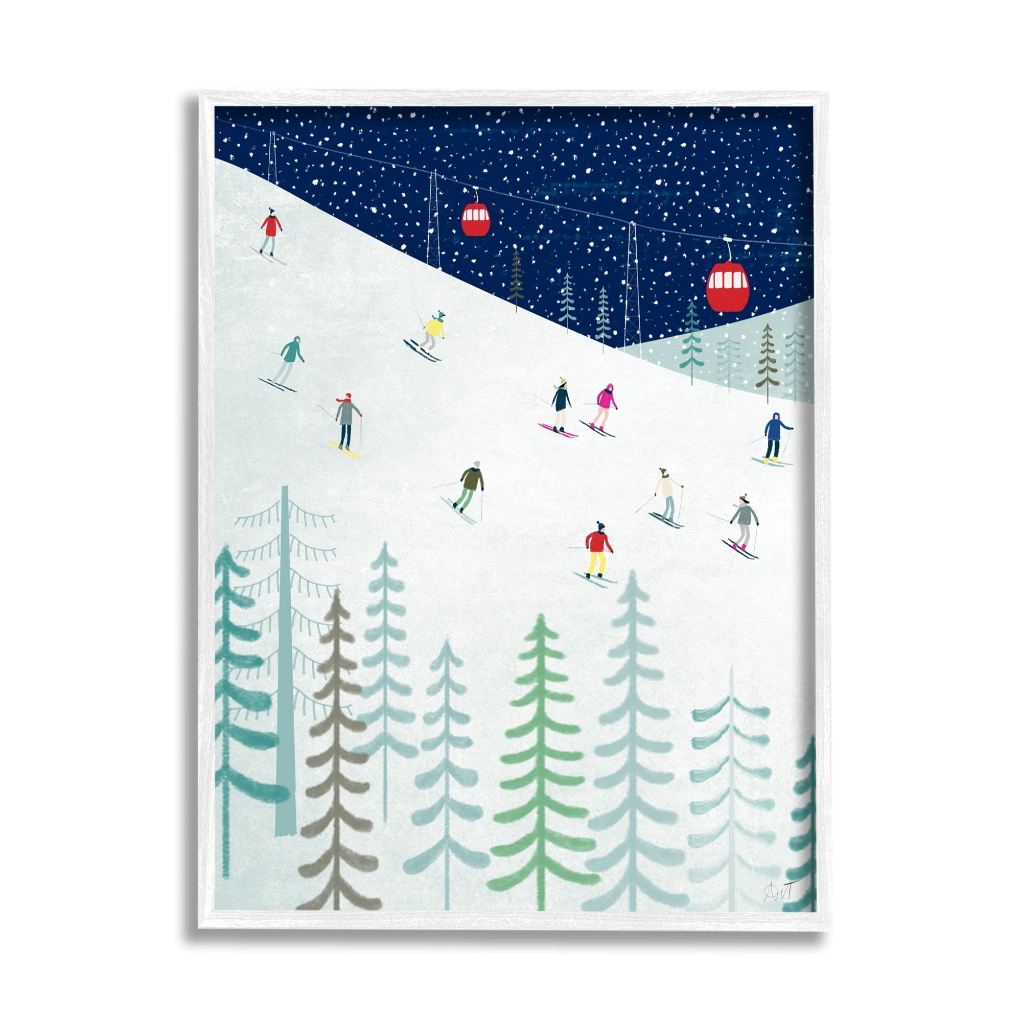 Stupell Industries Skiing Night Sky Winter Slopes Holiday Painting White Framed Art Print Wall Art