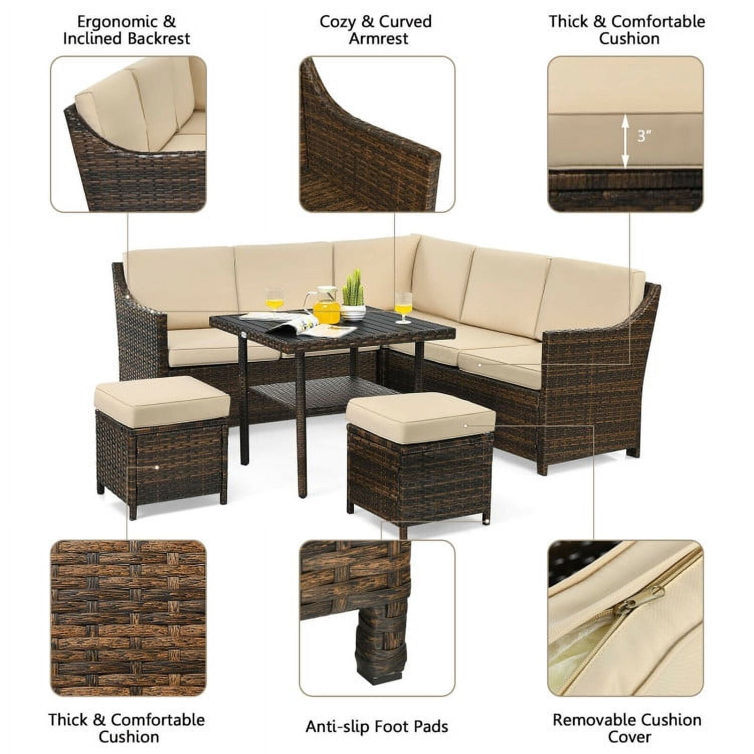 Aimee Lii 6 Pieces Patio Rattan Dining Sofa Funiture Set, Outdoor Deck Furniture Aimee Lii 6 Pieces Patio Rattan Dining Sofa Funiture Set, Outdoor Deck Furniture