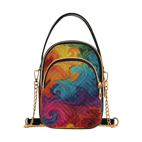 Quilted Women's Crossbody Bag Purses and Handbags with Detachable Leather Strap Vibrant Colorful Tie-dye Pattern