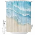 thumbnail image 2 of Ocean Beach Shower Curtains for Bathroom, Gradient Light Blue Ocean Waves Beige Beach Washable Fabric Shower Curtain with Hooks Waterproof Bathroom Decor Sets, 72 x 78 Inches, 2 of 9