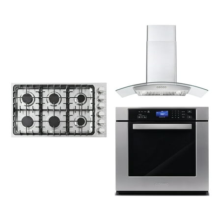 3 Piece Kitchen Package With 36  Gas Cooktop 36  Wall Mount Range Hood 30  Single Electric Wall Oven