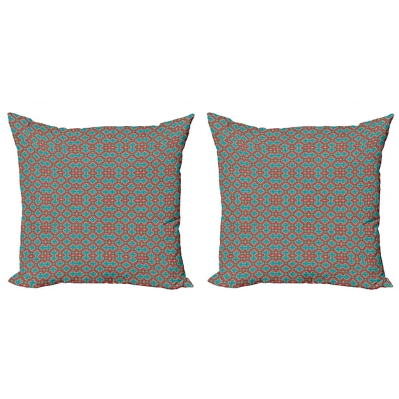 Geometric Throw Pillow Cushion Cover Pack of 2, Colorful Pattern with Abstract Oriental Floral Ornament, Zippered Double-Side Digital Print, 4 Sizes, Pale Blue Pale Green, by Ambesonne