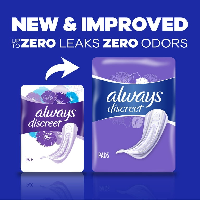 Always Discreet Incontinence Pads for Women, Light, 30 Count