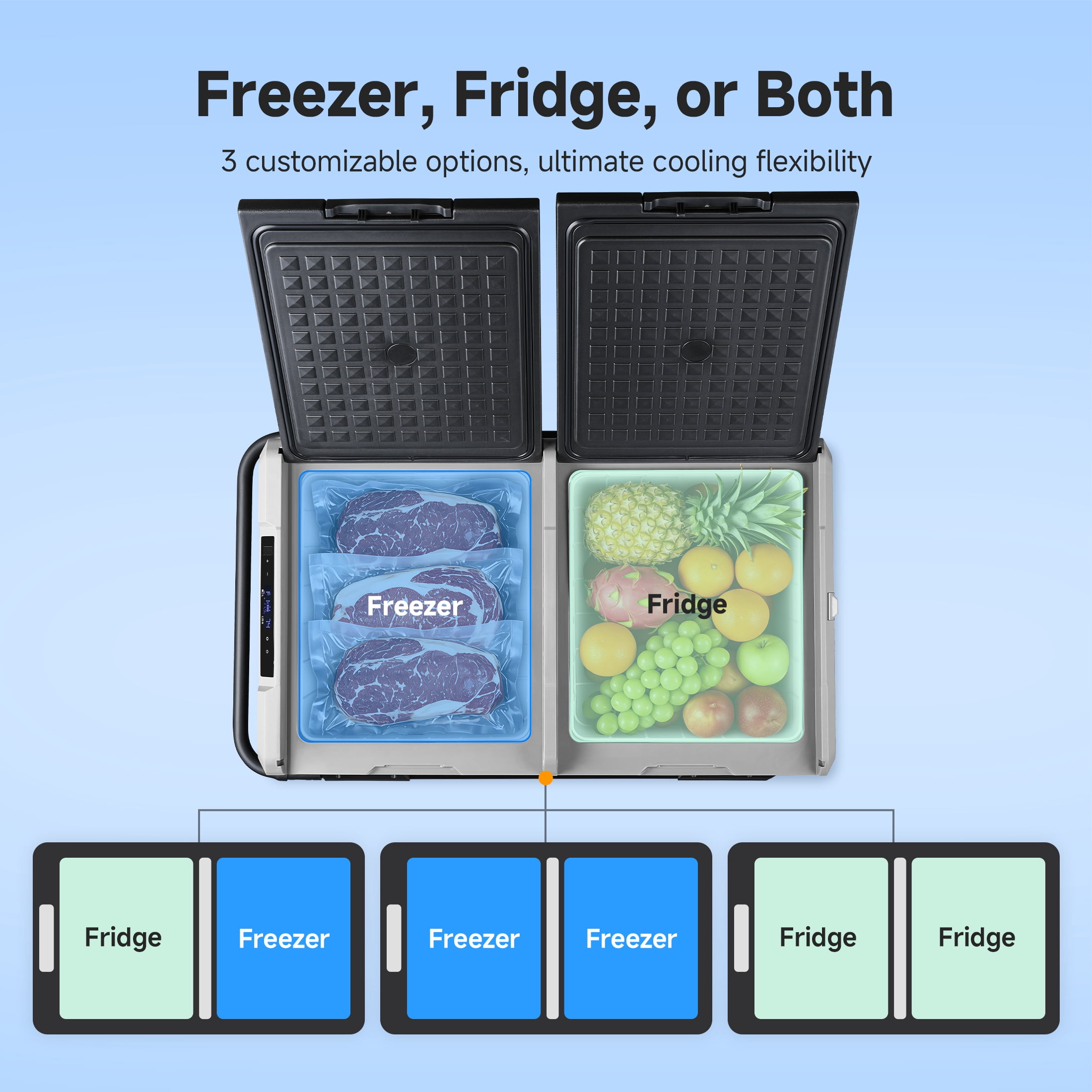 BODEGA 12V Car Refrigerator 121 Quart 115L Dual Zone Portable Freezer Cooler with WIFI App Control, -4℉ to 68℉, 12/24V DC & 100-240V AC, for Travel, Camping, RV & Outdoor Use