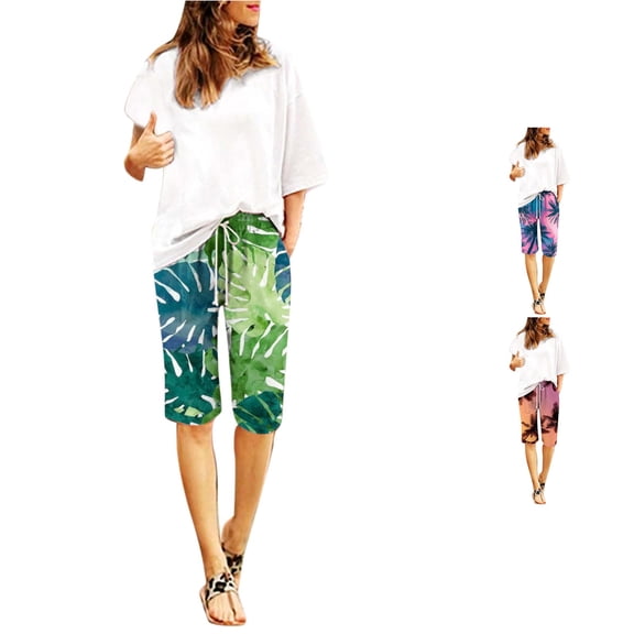 Trendfront Womens Pull On Tie Dye Bermuda Shorts Elastic Waist Knee Length Relaxed Fit Casual Summer Bottoms