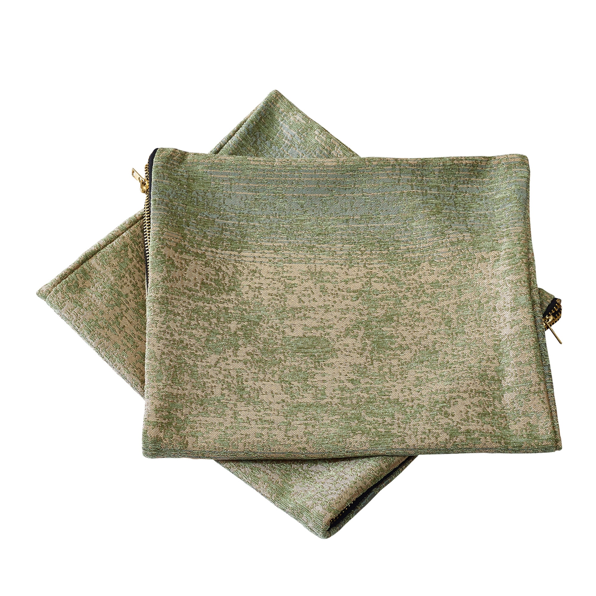 Home Soft Things Jacquard Chenille Big Zipper Throw Pillow Cover 2 Piece Set - Taupe/Sage - 26" x 26"