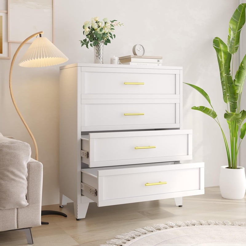 Metal 4 Dresser Chest of Drawers for Bedroom Black White