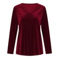 thumbnail image 6 of Dressy Velvet Tops for Women Christmas Party Casual Elegant Blouses Loose V Neck Long Sleeve Vintage T-shirts (XL, Wine), 6 of 7