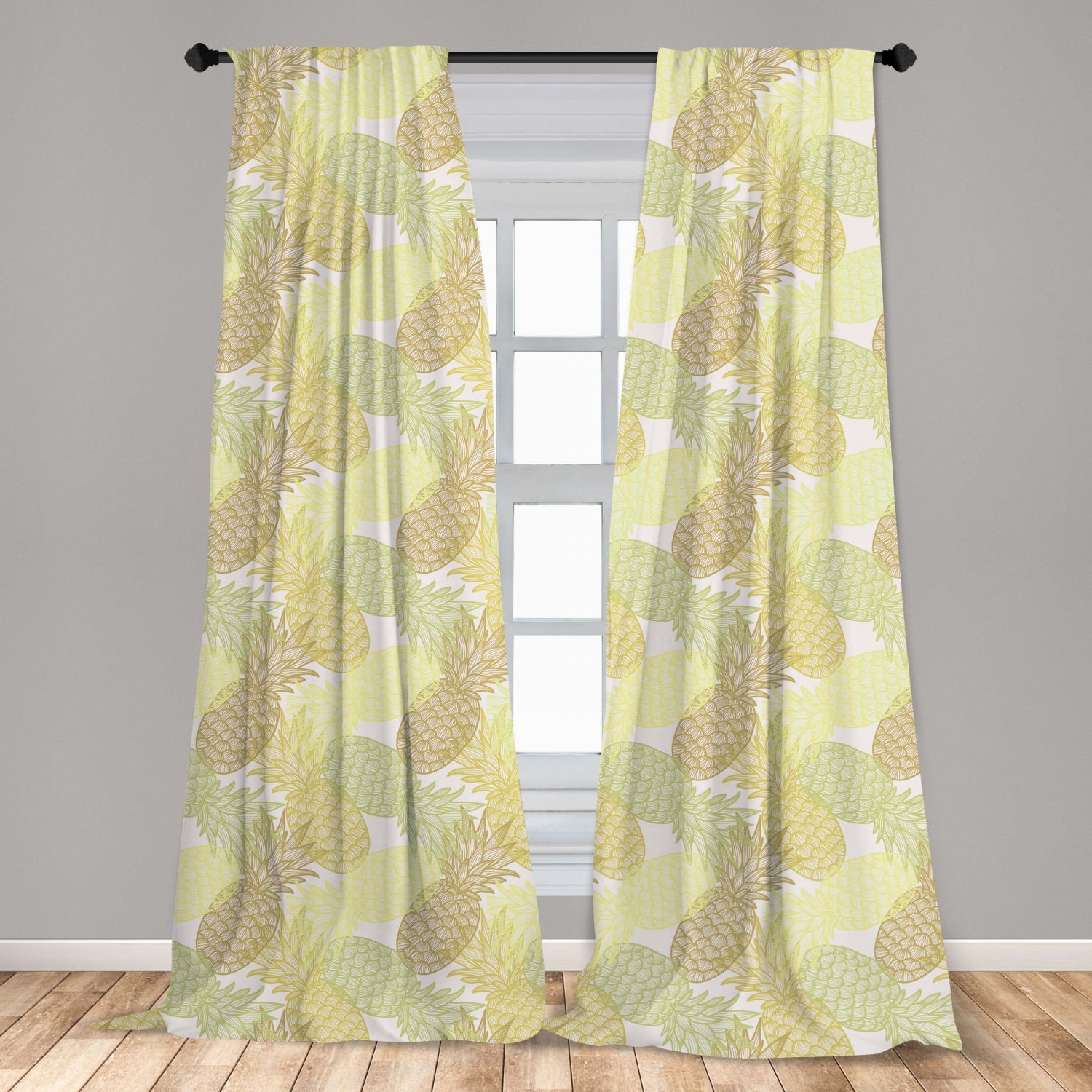 Pineapple Curtains 2 Panels Set, Summer Themed Overlapping Curving