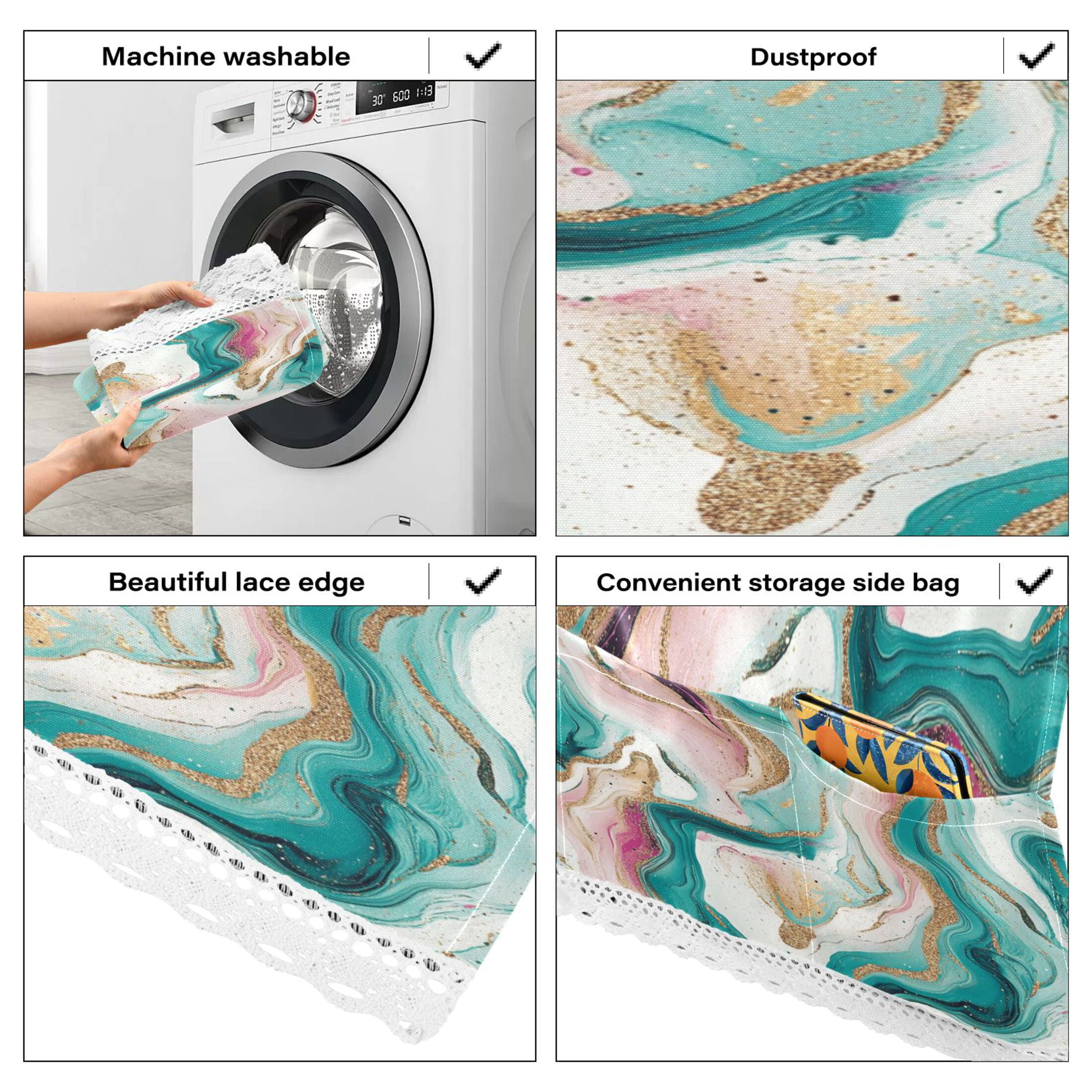Dustproof Washing Machine Cloth Washer and Dryer Top Covers, Fridge Dust Cover, With Storage Bags Teal Swirling Marble Pattern