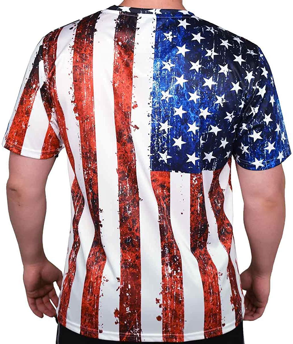 Men's Crew neck Sublimation American Flag Print T-Shirt Available in 5 Sizes