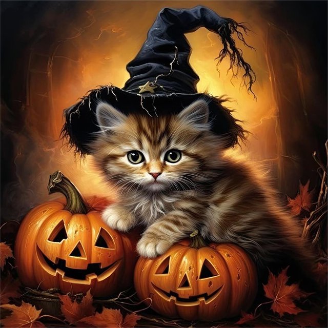 Kit 5D DIY Con Taladro Calabaza Halloween Gato 40x40cm