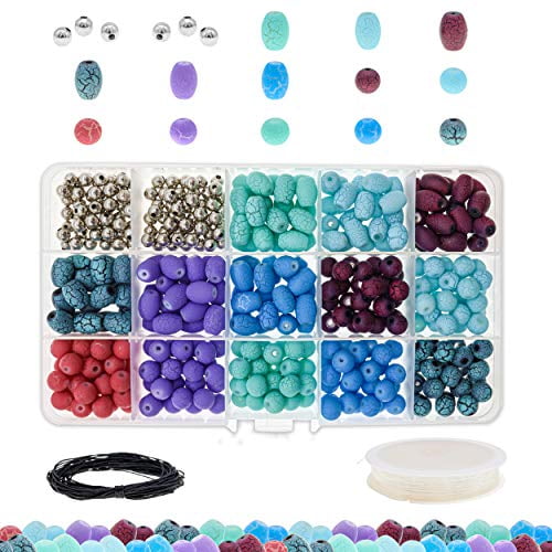 400pcs Random Color Glass Beads Smooth Round Frosted & Crackle Spacers 8mm