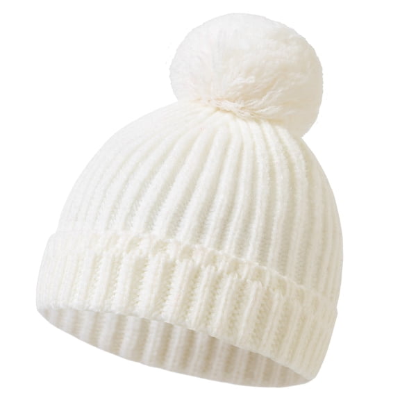 PInxai Boys and Girls Winter Solid Color Knitted Hat Hats with Pom Cute Boys Girls Comfy Warm Outdoor Use Caps,White,0 Months