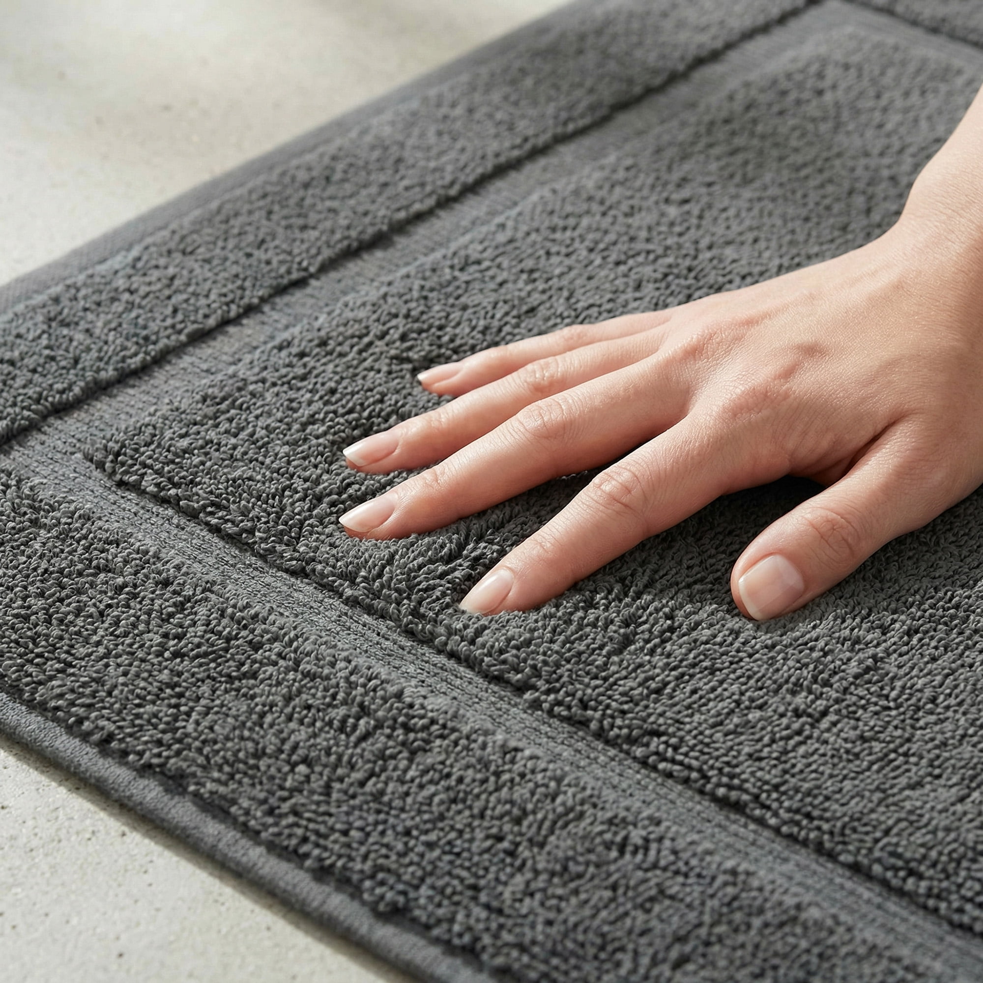 Unique Bargains Towel Cotton Banded Bath Mat Reversible Bath Rug Absorbent Grey 20" x 32"
